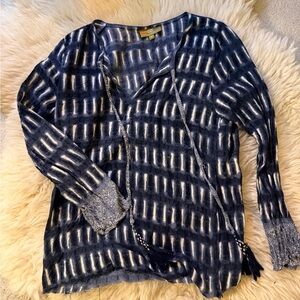 Blue and White Patterned Blouse